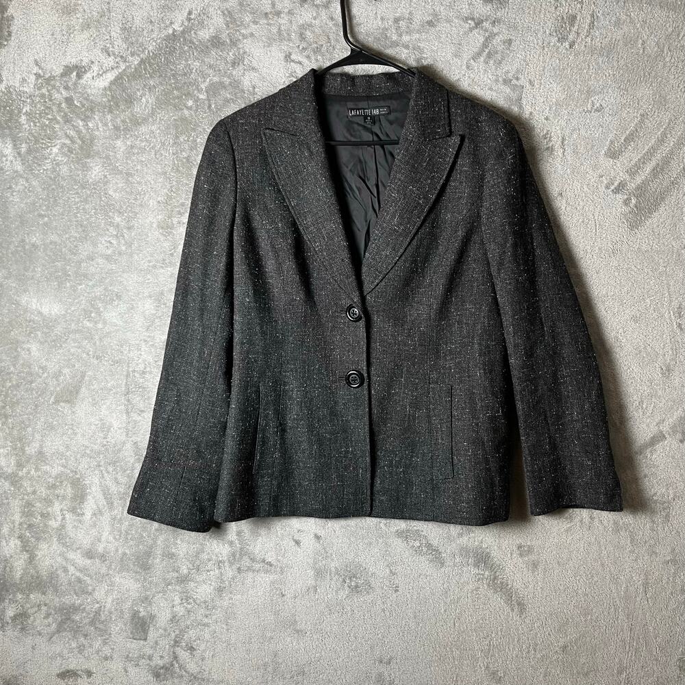 Lafayette 148 Charcoal‎ Tailored Career Office Blazer Jacket Wool Silk Alpaca 10